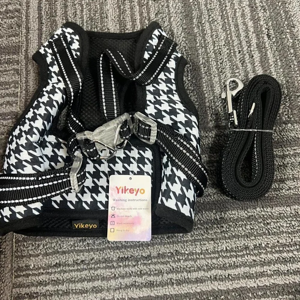 Dog Harness For Small Dogs (Black Plaid+Leash, Large)